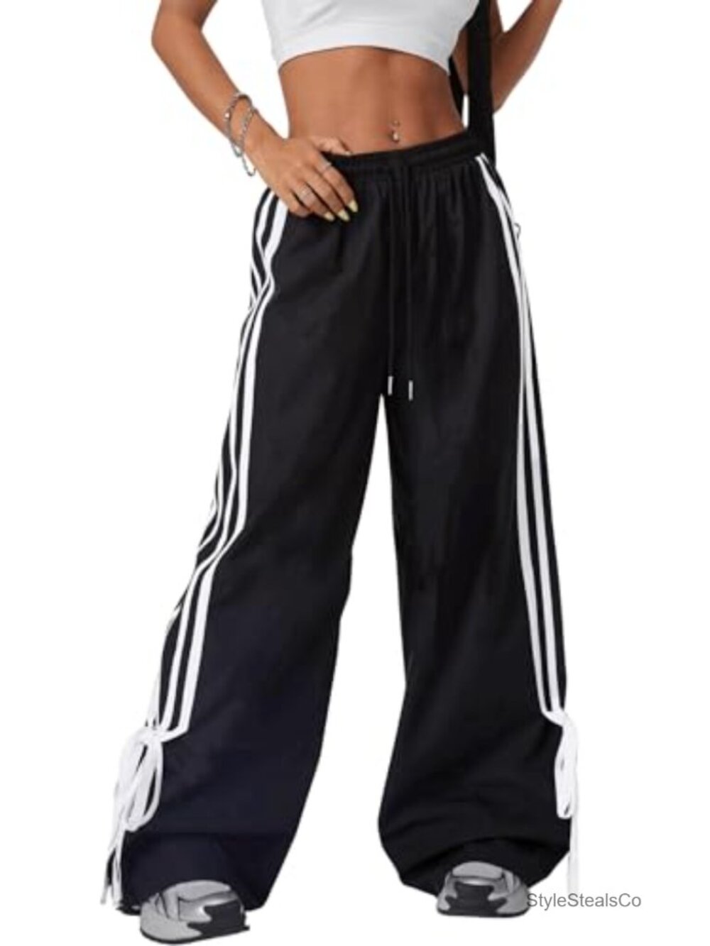 Y2K Baggy Bow Wide Leg Pants Striped Track Elastic Waist Long Sweatpants